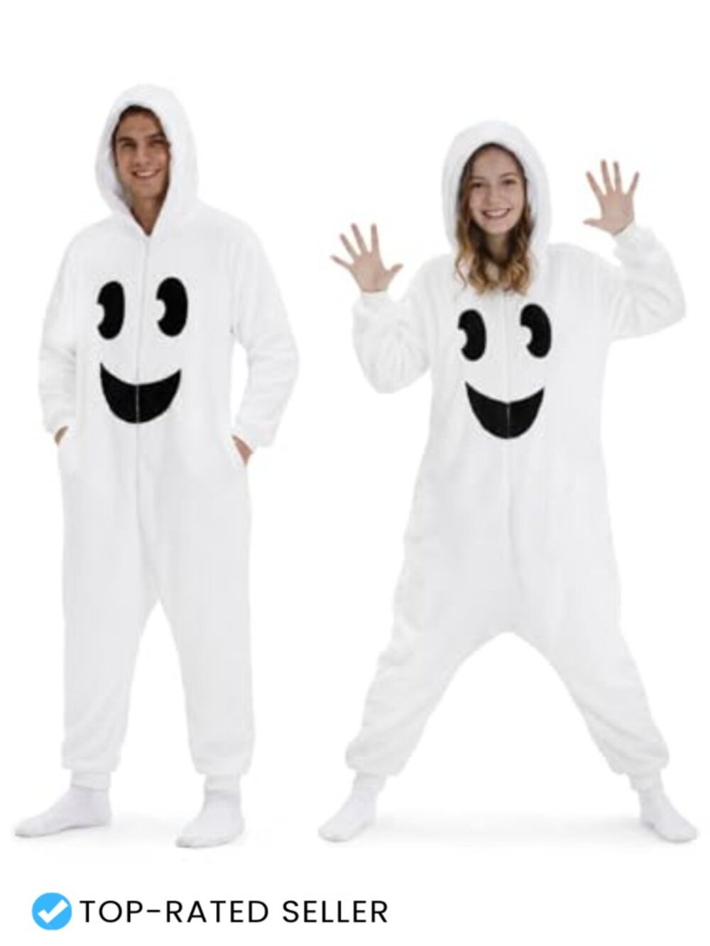Unisex Adult Ghost Onesie Costume 100% Polyester Hooded Zip One-Piece
